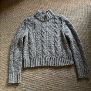 American Eagle Outfitters Heather Gray Cable Knit Turtleneck Sweater